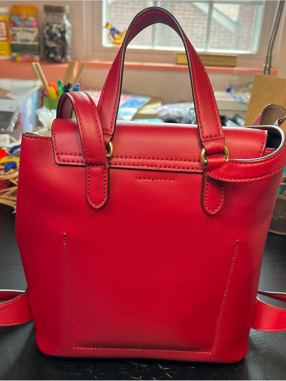 Ralph Lauren Red Leather Backpack with Gold Hardware - Picture 4 of 11